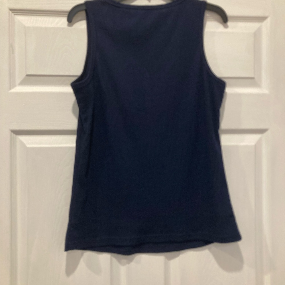 Sleeveless Ribbed Henley Tank Top Navy M - Picture 5 of 5